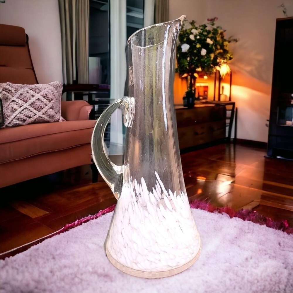 Hand Blown Tall Splatter Ware Bottom Glass Pitcher Vase Margie's Garden, CA